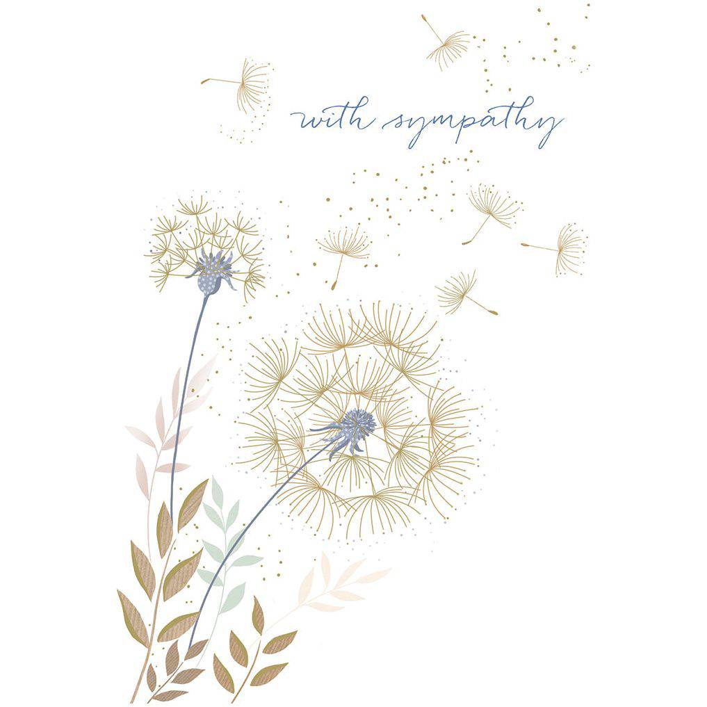 Pictura Dandelions Sympathy Card by Sara Miller featuring elegant dandelion illustrations for heartfelt condolences.